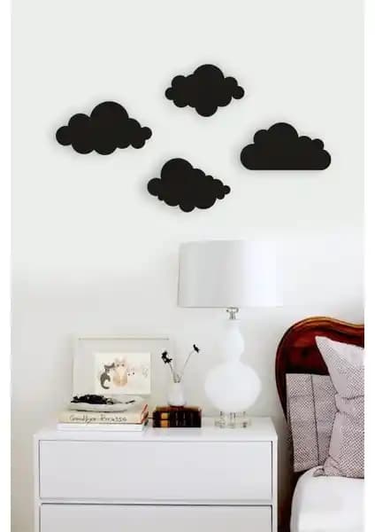 İkbal Market 4’lü Bulut Ahşap Duvar Tablosu Modern ve Şık Dekoratif Tasarım