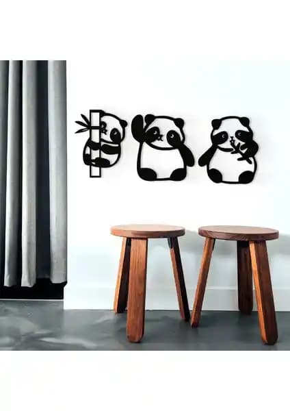 ION Wooden Factory Panda Duvar Dekoru 3'lü Renkli Ahşap Tasarım Çocuk ve Yaşam Alanları İçin