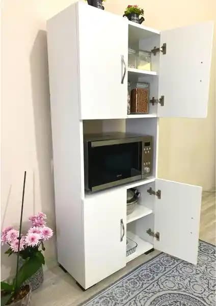 Irmak Mobilya 4 Kapaklı Orta Bölmeli Beyaz Mikrodalga Fırın Dolabı – Modern ve Fonksiyonel Tasarım