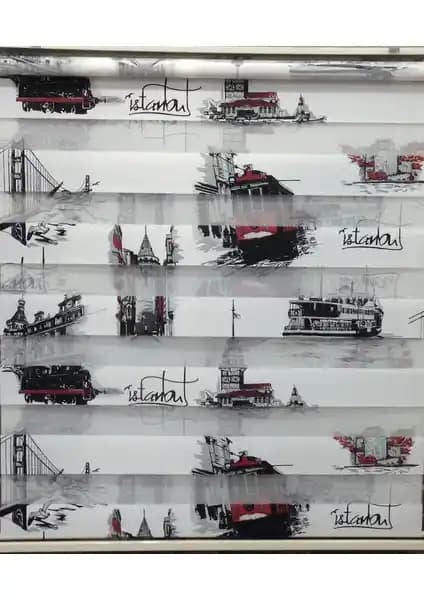 İstanbul Desenli Siyah-Kırmızı Zebra Perde: Modern ve Şık İç Mekan Dekorasyonu İçin