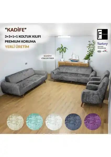 Kadife Lastikli Kanepe Örtüsü Antrasit Renkli Modern ve Koruyucu Tasarım