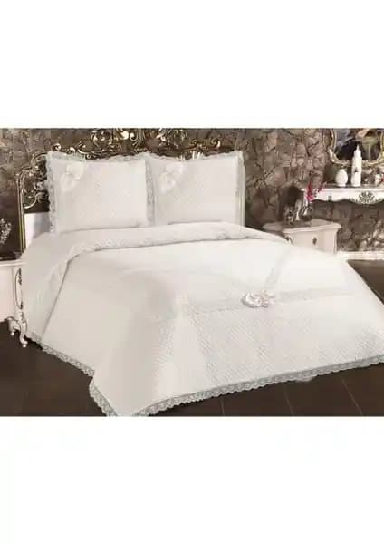 Kadınca Dükkan Kapitone Fransız Güpürlü Çift Kişilik Yatak Örtüsü Takımı