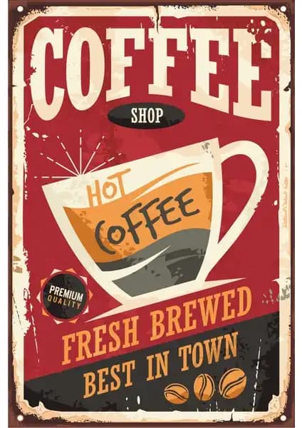 Kahve Temalı Retro Vintage Ahşap Poster Dekorasyon Parçası 20x30 cm