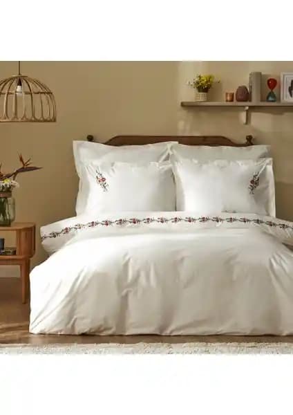 Karaca Home Blance %100 Pamuk Çift Kişilik Nakışlı Beyaz Nevresim Takımı