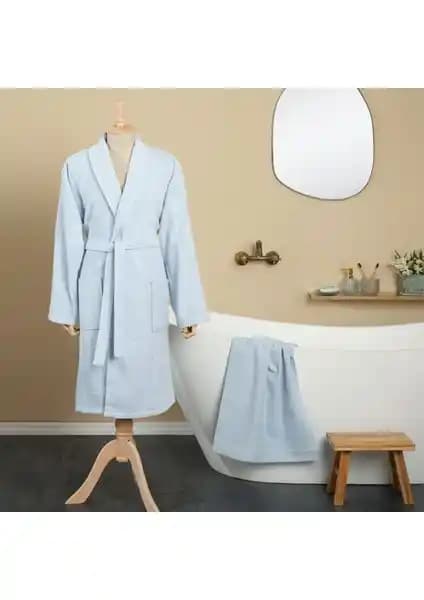 Karaca Home Defy Mavi %100 Pamuk Bornoz Seti Ev Konforu ve Şıklığını Bir Araya Getirir