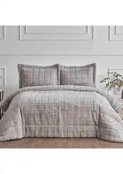 Karaca Home Missy Kürk Yatak Örtüsü Gri Modern ve Konforlu Çift Kişilik Tasarım