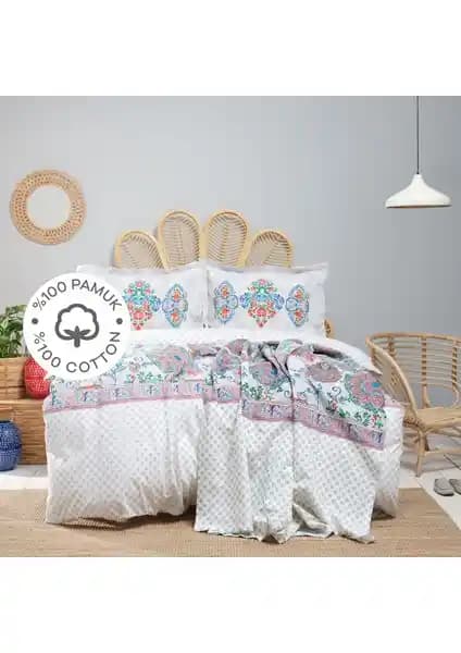 Karaca Home Morela Mavi %100 Pamuk Çift Kişilik Nevresim Takımı - Şık ve Konforlu Uyku Seti