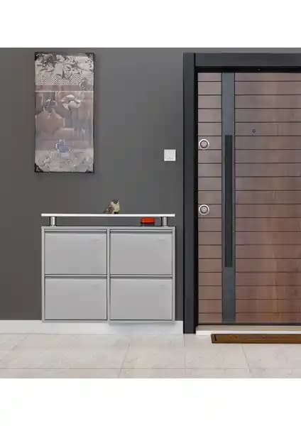 Kaser Gri 2+2 Metal Ayakkabılık: Şık ve Dayanıklı Depolama Çözümü