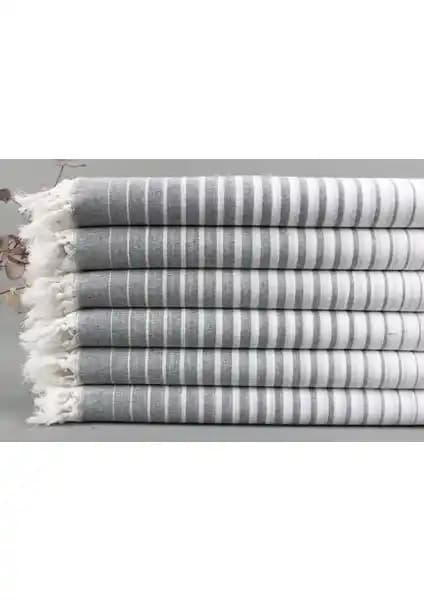 Kayra Export Beyaz ve Koyu Gri Organik Pamuk Plaj Havlusu Çok Yönlü Kullanım İçin Uygun