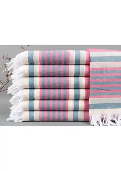Kayra Export Pembe-Lacivert Peştemal Modern Çok Yönlü Banyo ve Plaj Havlusu