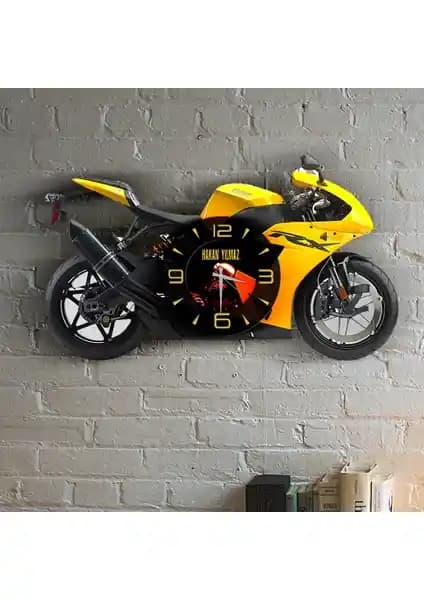 Kişiye Özel Motosiklet Temalı Ahşap Duvar Saati - Modern ve Şık Dekorasyon Ürünü