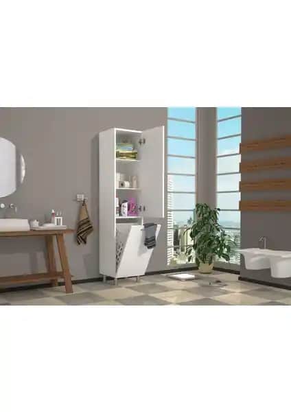 KZY Çok Amaçlı Çamaşır Sepetli Dolap Beyaz Modern Banyo Mobilyası