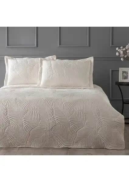 Linens Leaf Ekru Çift Kişilik Yatak Örtüsü Seti Modern ve Şık Tasarım