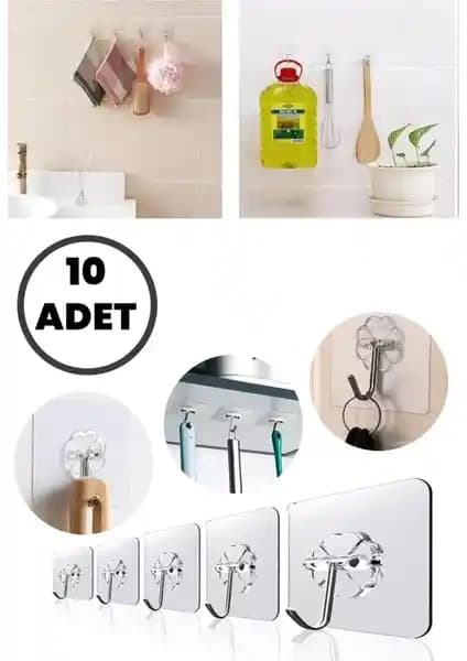 Lirazon 10'lu Şeffaf Yapışkanlı Duvar Askısı Ev ve Ofis Kullanımı İçin Pratik Çözüm