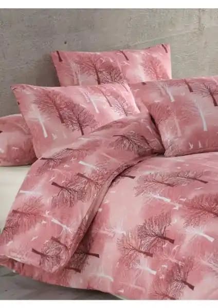 Lotusline Home Bordo Ağaç Desen Tek Kişilik Nevresim Takımı Modern ve Şık Tasarım