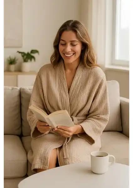 Lucy and Home Unisex Müslin Sabahlık 4 Kat Hafif ve Şık Ev Giyim Ürünü