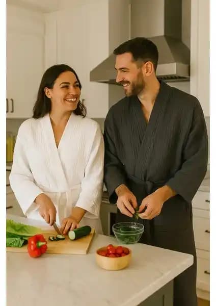 Lucy and Home Unisex Müslin Sabahlık Bornoz Kimono Dört Kat Sıcak ve Şık Tasarım