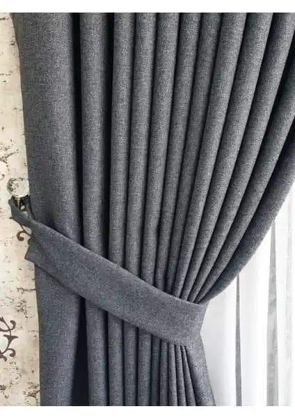 Lüks House Koyu Gri Blackout Keten Perde Modern ve Rustik Dekorasyon İçin Uygun
