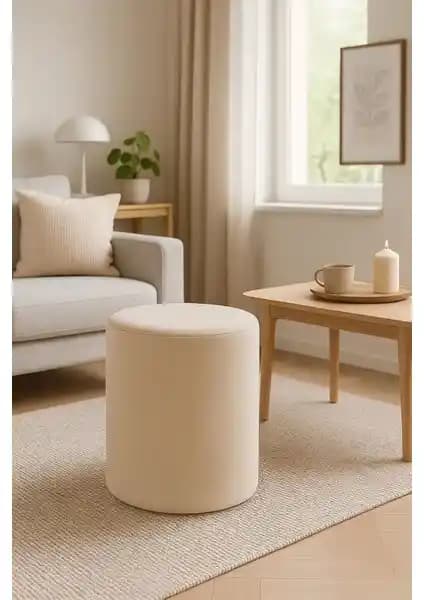 Lunova Home Bej Krem Baby Face Dekoratif Pufy Modern ve Çok Amaçlı Oturma Çözümü