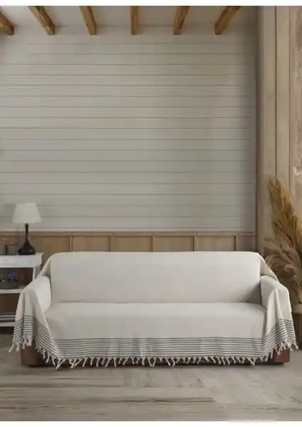 Lux Touch Ekru Organik Pamuk Battal Boy Oturma ve Dekoratif Örtüleri