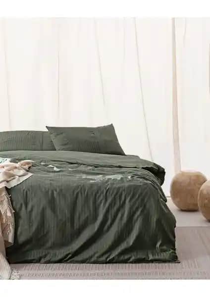Madame Coco Adrien Haki Çift Kişilik Pamuklu Nevresim Takımı 200x220 cm