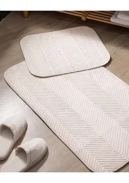 Madame Coco Emele 2'li Banyo Paspası Bej Renk Estetik ve Dayanıklı Banyo Dekoru Ürünü