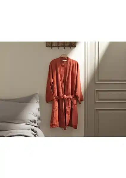 Madame Coco Zoe Müslin Bornoz Kiremit Renkli Hafif ve Yumuşak Tasarım