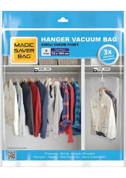 Magic Saver Bag 2'li Askılı Vakumlu Poşet Seti ile Pratik ve Etkili Depolama Çözümü