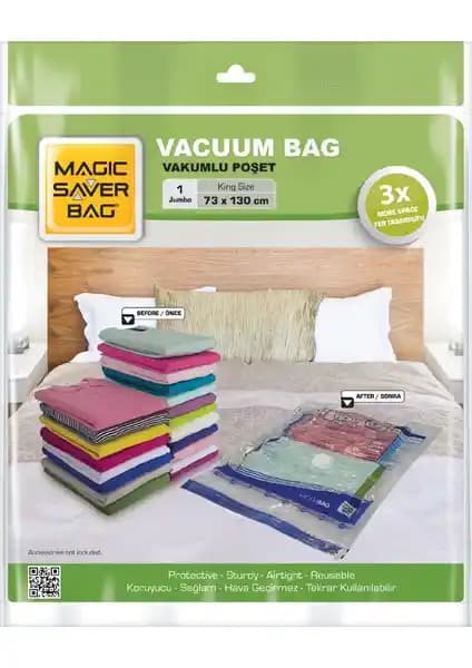 Magic Saver Vakumlu Hurç Poşet Jumbo 73x130 ile Büyük Eşyaları Pratik ve Hızlı Saklama Çözümü