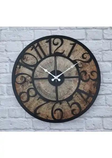 Markakanvas Eski Dünya Duvar Saati 50x50cm Siyah Modern ve Nostaljik Dekoratif Saat