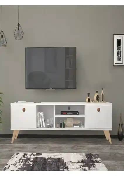 Mbes Mobilya Esin Beyaz 160 cm Modern TV Ünitesi Şıklık ve Fonksiyonellik Sunar