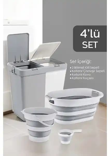 Meleni Home 4'lü Katlanır Çamaşır Sepeti Seti: Pratik ve Çok Yönlü Ev Organizasyonu Çözümü