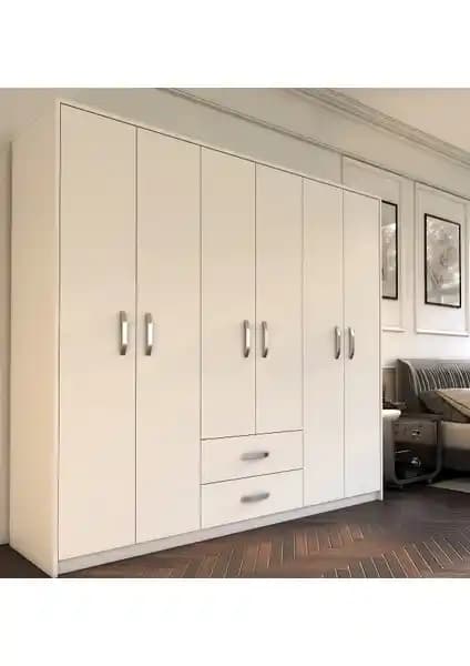 Metalia Delüx 6 Kapı 2 Çekmeceli Modern Gardrop – Geniş Depolama ve Şık Tasarım
