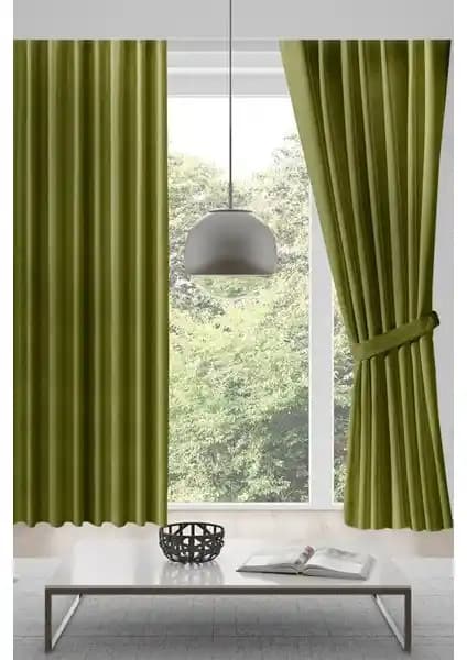 Meva Home Kadife Fon Perde Fıstık Yeşili Renk Seçeneğiyle Şıklık ve Fonksiyonellik Sunar