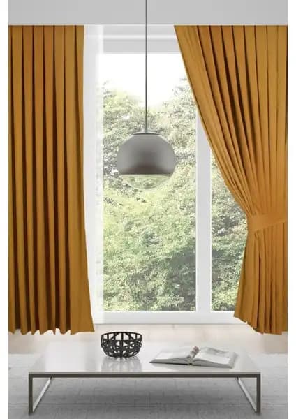 Meva Home Kadife Fon Perde Hardal Sarısı Modern ve Dayanıklı Tasarım Özellikleri ile