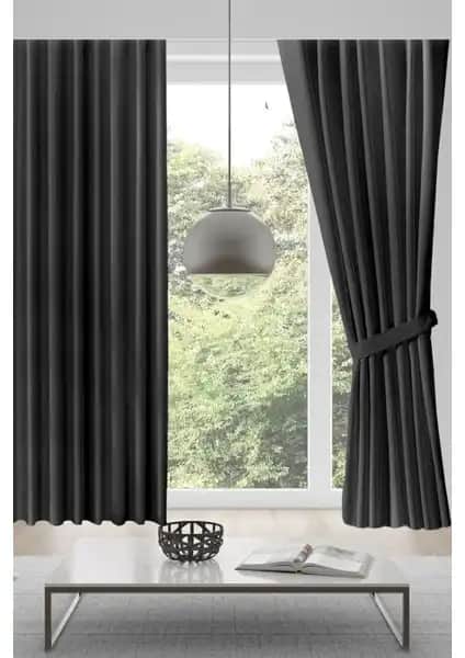 Meva Home Kadife Fon Perde Koyu Gri Tek Kanat Pileli Modern Tasarım
