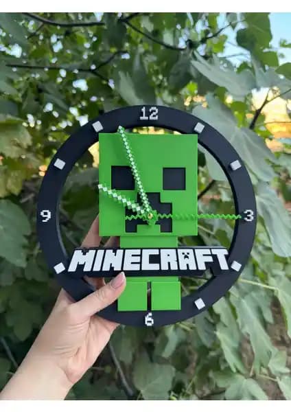 Minecraft Creeper 3D Duvar Saati: Oyun Hayranlarına Özel Modern Dekorasyon Parçası