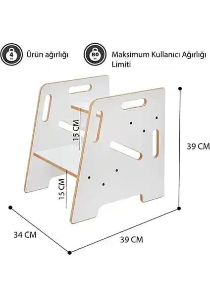 Minera Montessori Ahşap Basamak Yükseltici Tabure Güvenli ve Estetik Çocuk Destek Ürünü