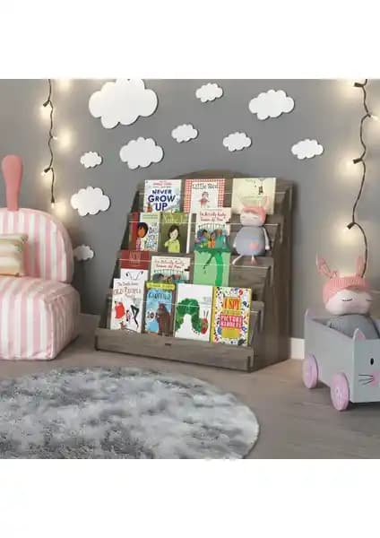 Mingitav Lucky Montessori Ahşap Çocuk Odası 4 Raflı Kitaplık Güvenli ve Estetik Tasarım