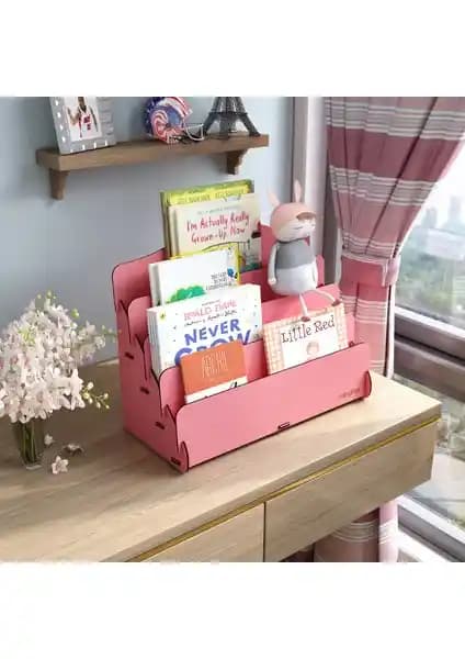 Mingitav Mini Lucky 4 Raflı Ahşap Masaüstü Kitaplık Çocuklar İçin Güvenli ve Şık Depolama Çözümü