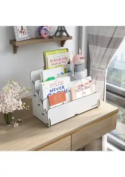 Mini Lucky 4 Raflı Ahşap Kitaplık: Çocuklar İçin Pratik ve Şık Depolama Çözümü