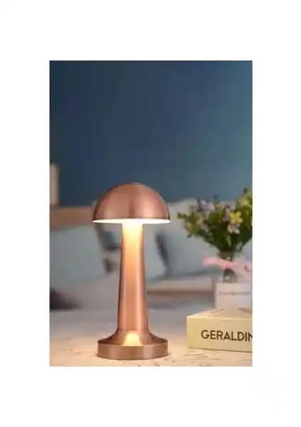 MiniHome Mantar Model Dimmerli Şarjlı Retro Masa Lambası Rose Gold Şık Tasarım ve Çoklu Işık Seçenekleriyle Modern Dekorasyon