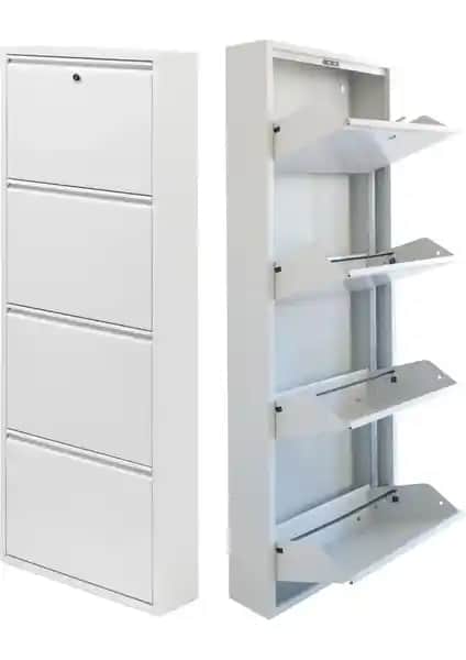 Mobilya Pratik Kilitli 4'lü Metal Ayakkabılık Beyaz Renkli Modern Tasarım