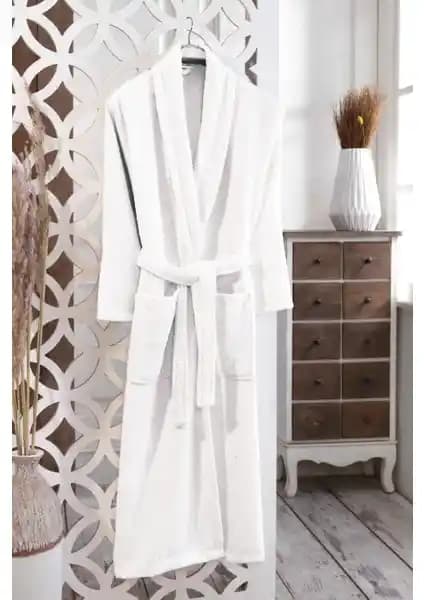MODELHOME Pamuklu Bukle Şalyaka Bornoz Beyaz Renkli Yüksek Emicilik ve Şıklık Sunar