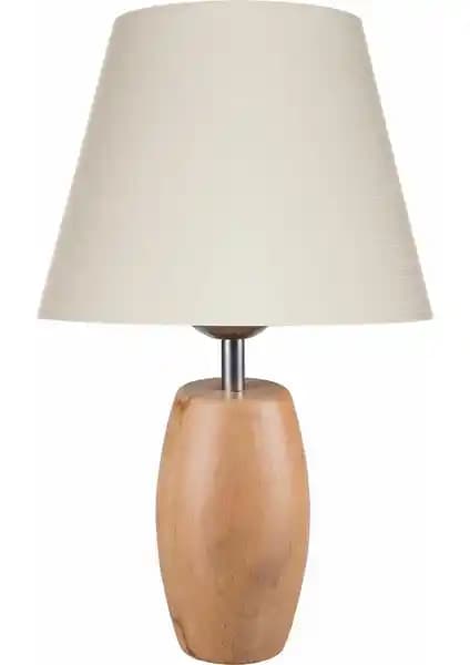 Modelight Top Abajur Kayın Ayak ve Krem Şapka Modern ve Klasik Tasarım Dekoratif Aydınlatma Çözümü