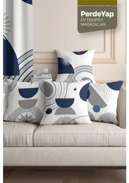 Modern Kadife Kırlent Kılıfı Seti Lacivert ve Gri Desenli Şıklık ve Konfor İçin
