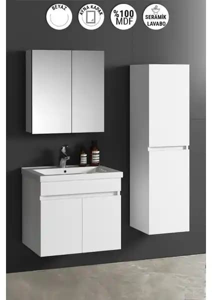 Modern MDF Malzemeden Tasarlanmış Aynalı Boy Dolaplı Banyo Dolabı Takımı