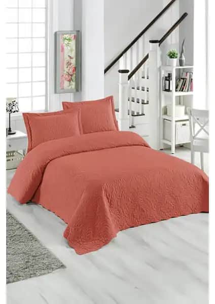 Modern ve Şık Mercan Renkli Çift Kişilik Yatak Örtüsü Takımı 250x260 cm