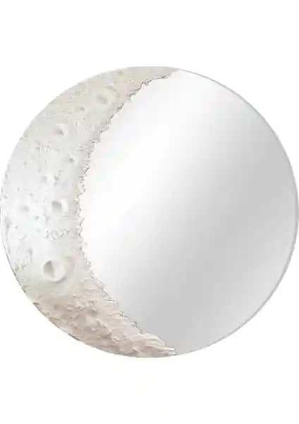 Moon Yuvarlak Gri Renkli Krater Konsol Ayna Modern ve Şık Dekorasyon İçin Uygun