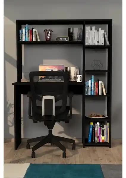 Moonlife Duru Kitaplıklı Çalışma Masası Siyah: Modern ve Fonksiyonel Ofis Mobilyası